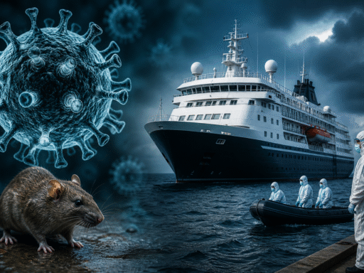Crucero aislado en el mar con personal sanitario y representación de virus y un roedor asociado al brote de hantavirus